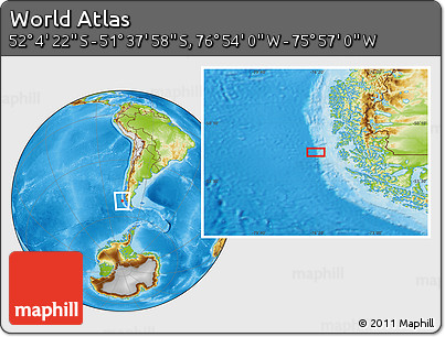 Physical Location Map of the Area around 51° 51' 10" S, 76° 25' 30" W