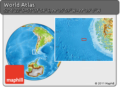 Physical Location Map of the Area around 51° 51' 10" S, 78° 7' 30" W