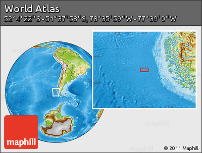 Physical Location Map of the Area around 51° 51' 10" S, 78° 7' 30" W