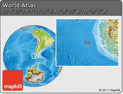 Physical Location Map of the Area around 51° 51' 10" S, 78° 7' 30" W