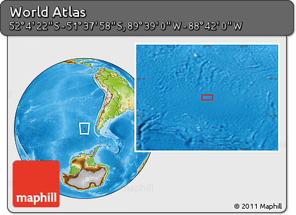 Physical Location Map of the Area around 51°&nbsp;51'&nbsp;10"&nbsp;S,&nbsp;89°&nbsp;10'&nbsp;30"&nbsp;W