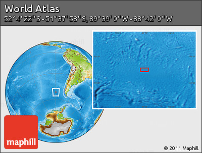 Physical Location Map of the Area around 51°&nbsp;51'&nbsp;10"&nbsp;S,&nbsp;89°&nbsp;10'&nbsp;30"&nbsp;W