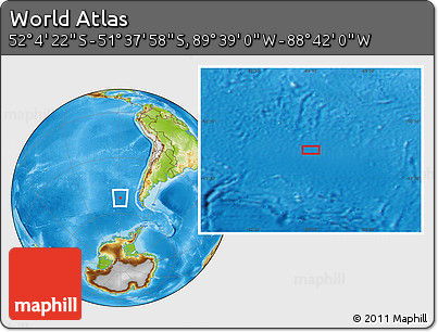 Physical Location Map of the Area around 51°&nbsp;51'&nbsp;10"&nbsp;S,&nbsp;89°&nbsp;10'&nbsp;30"&nbsp;W