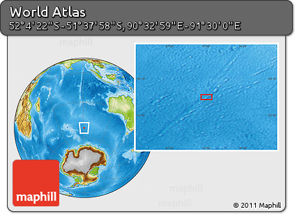 Physical Location Map of the Area around 51° 51' 10" S, 91° 1' 30" E