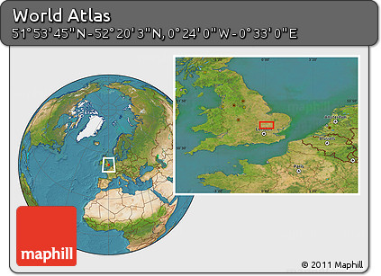 Satellite Location Map of the Area around 52° 6' 54" N, 0° 4' 30" E