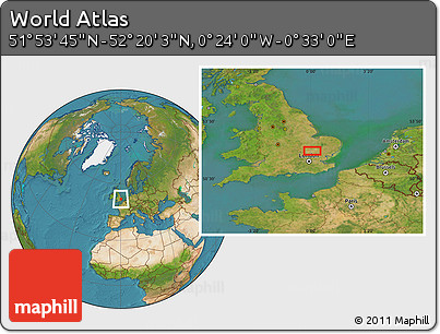 Satellite Location Map of the Area around 52° 6' 54" N, 0° 4' 30" E