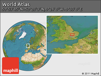 Satellite Location Map of the Area around 52° 6' 54" N, 0° 4' 30" E