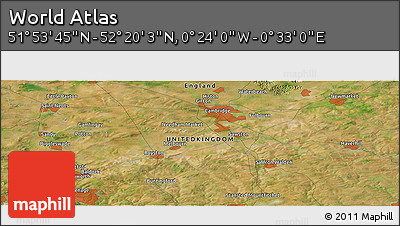 Satellite Panoramic Map of the Area around 52° 6' 54" N, 0° 4' 30" E