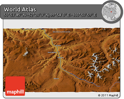 Physical 3D Map of the Area around 52° 6' 54" N, 100° 22' 30" E