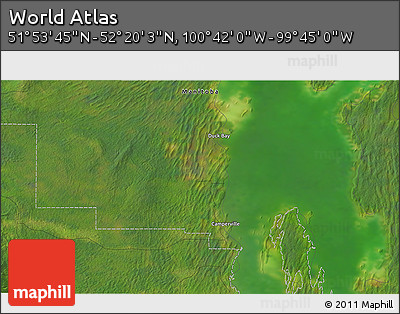 Satellite 3D Map of the Area around 52° 6' 54" N, 100° 13' 29" W