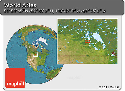 Satellite Location Map of the Area around 52° 6' 54" N, 100° 13' 29" W