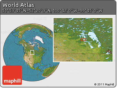 Satellite Location Map of the Area around 52° 6' 54" N, 100° 13' 29" W