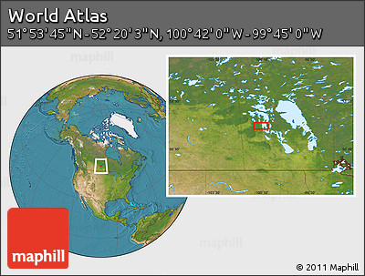 Satellite Location Map of the Area around 52° 6' 54" N, 100° 13' 29" W