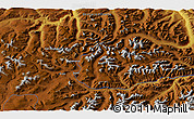 Physical 3D Map of the area around 52° 6' 54" N, 101° 13' 29" E
