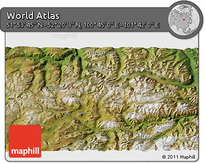 Satellite 3D Map of the Area around 52° 6' 54" N, 101° 13' 29" E