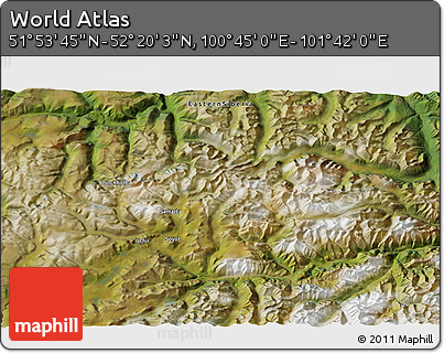Satellite 3D Map of the Area around 52° 6' 54" N, 101° 13' 29" E