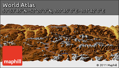 Physical Panoramic Map of the Area around 52° 6' 54" N, 101° 13' 29" E