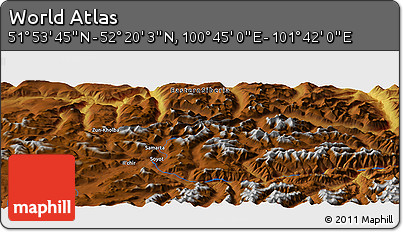 Physical Panoramic Map of the Area around 52° 6' 54" N, 101° 13' 29" E