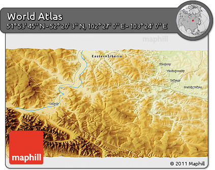 Physical 3D Map of the Area around 52° 6' 54" N, 102° 55' 30" E