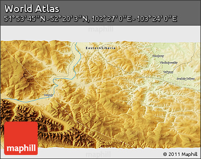 Physical 3D Map of the Area around 52° 6' 54" N, 102° 55' 30" E
