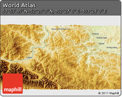 Physical 3D Map of the Area around 52° 6' 54" N, 102° 55' 30" E