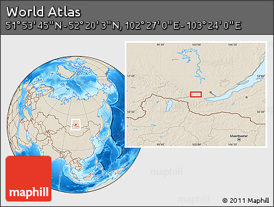 Shaded Relief Location Map of the Area around 52° 6' 54" N, 102° 55' 30" E