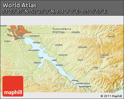 Physical 3D Map of the Area around 52° 6' 54" N, 104° 37' 30" E