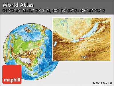 Physical Location Map of the Area around 52° 6' 54" N, 106° 19' 29" E