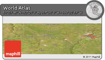 Satellite Panoramic Map of the Area around 52° 6' 54" N, 107° 1' 30" W