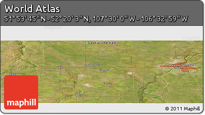 Satellite Panoramic Map of the Area around 52° 6' 54" N, 107° 1' 30" W
