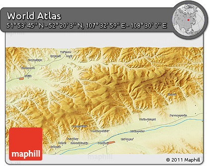 Physical 3D Map of the Area around 52° 6' 54" N, 108° 1' 30" E