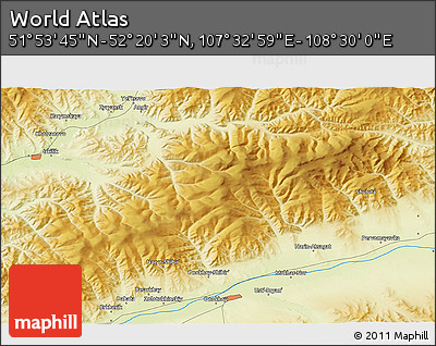 Physical 3D Map of the Area around 52° 6' 54" N, 108° 1' 30" E