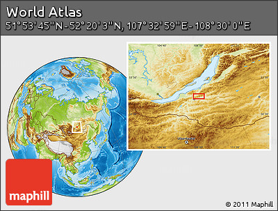 Physical Location Map of the Area around 52° 6' 54" N, 108° 1' 30" E