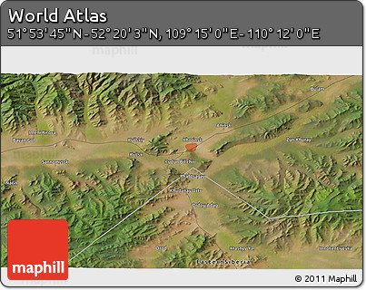Satellite 3D Map of the Area around 52° 6' 54" N, 109° 43' 29" E