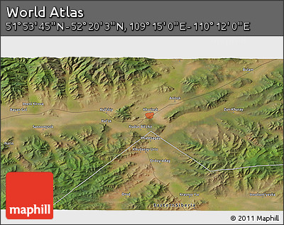 Satellite 3D Map of the Area around 52° 6' 54" N, 109° 43' 29" E