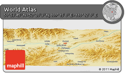 Physical Panoramic Map of the Area around 52° 6' 54" N, 109° 43' 29" E