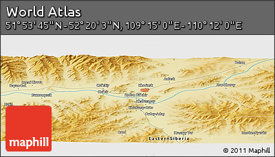 Physical Panoramic Map of the Area around 52° 6' 54" N, 109° 43' 29" E