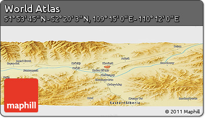 Physical Panoramic Map of the Area around 52° 6' 54" N, 109° 43' 29" E