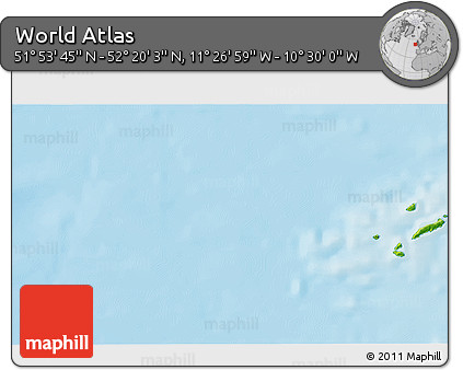 Physical 3D Map of the Area around 52° 6' 54" N, 10° 58' 29" W