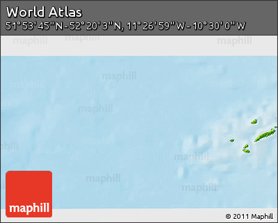 Physical 3D Map of the Area around 52° 6' 54" N, 10° 58' 29" W