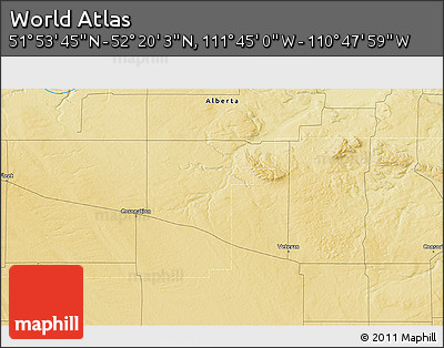 Physical 3D Map of the Area around 52° 6' 54" N, 111° 16' 30" W