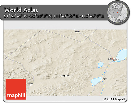 Shaded Relief 3D Map of the Area around 52° 6' 54" N, 112° 16' 30" E