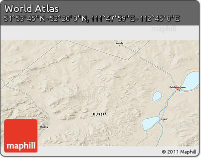 Shaded Relief 3D Map of the Area around 52° 6' 54" N, 112° 16' 30" E