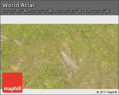 Satellite 3D Map of the Area around 52° 6' 54" N, 112° 7' 30" W