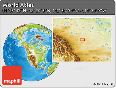 Physical Location Map of the Area around 52° 6' 54" N, 112° 7' 30" W