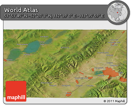 Satellite 3D Map of the Area around 52° 6' 54" N, 113° 7' 30" E