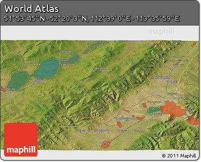 Satellite 3D Map of the Area around 52° 6' 54" N, 113° 7' 30" E