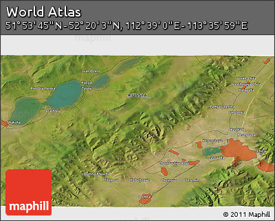 Satellite 3D Map of the Area around 52° 6' 54" N, 113° 7' 30" E