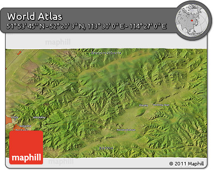 Satellite 3D Map of the Area around 52° 6' 54" N, 113° 58' 29" E