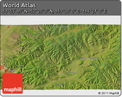 Satellite 3D Map of the Area around 52° 6' 54" N, 113° 58' 29" E